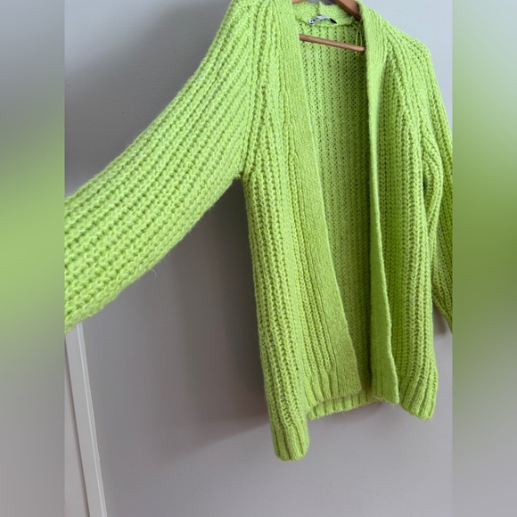 Zara neon Lime Green Open-Front Cardigan size medium - Picture 3 of 6